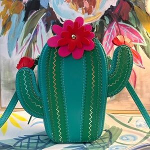Kate Spade Horizons Cactus Flowers Crossbody Shoulder Bag Green Leather EUC
